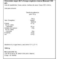 Xocolata ecològic 82% cacau Congo BLANXART, rajola 100 g
