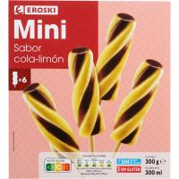 Gelat mini sabor cola i llimona EROSKI, caixa 6 u 300 g Gelat mini sabor cola i llimona EROSKI, caixa 6 u 300 g