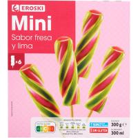Gelat mini sabor maduixa llima EROSKI, caixa 6 u 300 g Gelat mini sabor maduixa llima EROSKI, caixa 6 u 300 g