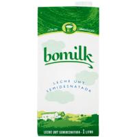 Leche semidesnatada BOMILK, brik 1 litro Leche semidesnatada BOMILK, brik 1 litro