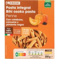 Pasta integral penne carbassa EROSKI, caixa 250 g