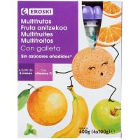 Bolsita de frutas con galleta EROSKI, pack 4x100 g Bolsita de frutas con galleta EROSKI, pack 4x100 g