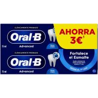 Dentífrico fortalece esmalte sabor menta ORAL-B, pack 2x75 ml Dentífrico fortalece esmalte sabor menta ORAL-B, pack 2x75 ml