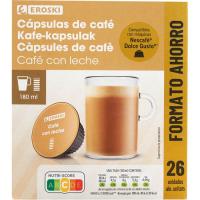 Café con leche compatible Dolce Gusto EROSKI, caja 26 uds Café con leche compatible Dolce Gusto EROSKI, caja 26 uds