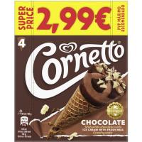 Helado Cono de chocolate con barquillo CORNETTO, pack 4x90 ml Helado Cono de chocolate con barquillo CORNETTO, pack 4x90 ml