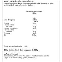 Yogurt grec lleuger LA FAGEDA, pack 4x125 g