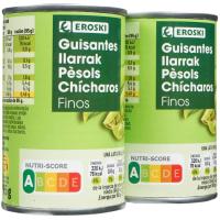 Guisantes finos EROSKI, pack 2x95 g