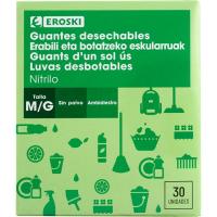 Guante de nitrilo desechable Talla M/G EROSKI, caja 30 uds Guante de nitrilo desechable Talla M/G EROSKI, caja 30 uds