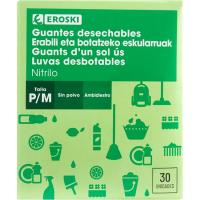 Guante de nitrilo desechable Talla S/M EROSKI, caja 30 uds Guante de nitrilo desechable Talla S/M EROSKI, caja 30 uds