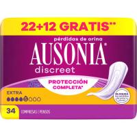 Compresas de incont. extra AUSONIA DISCREET, paquete 34 uds Compresas de incont. extra AUSONIA DISCREET, paquete 34 uds