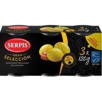 Aceitunas rellenas gran selección SERPIS, pack 3x120 g