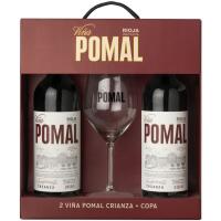 Vino Tinto Crianza 2 botellas + Copa VIÑA POMAL, estuche