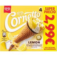 Helado cono de limón CORNETTO, pack 4x90 ml