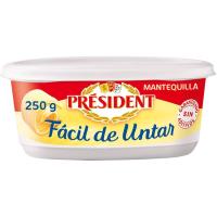 Mantequilla fácil de untar sin sal PRESIDENT, tarrina 250 g Mantequilla fácil de untar sin sal PRESIDENT, tarrina 250 g
