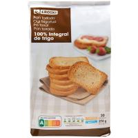 Pan tostado integral EROSKI, 30 rebanadas, paquete 270 g Pan tostado integral EROSKI, 30 rebanadas, paquete 270 g
