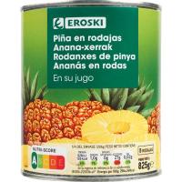 Piña en rodajas en su jugo EROSKI, lata 490 g Piña en rodajas en su jugo EROSKI, lata 490 g
