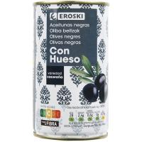 Aceitunas negras con hueso EROSKI, lata 185 g Aceitunas negras con hueso EROSKI, lata 185 g