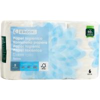 Papel higiénico suave doble rollo EROSKI, paquete 6 rollos