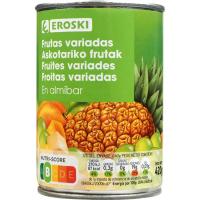 Frutas variadas en almíbar EROSKI, frasco 240 g
