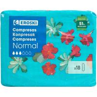 Compresa normal sense ales EROSKI, paquet 18 u Compresa normal sense ales EROSKI, paquet 18 u