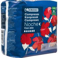 Compreses de nit amb ales EROSKI, paquet 10 u