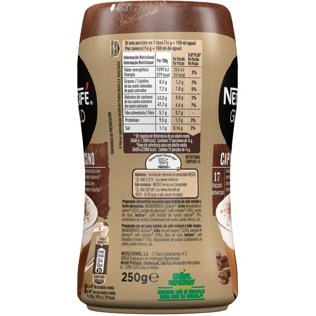 Café Capuccino NESCAFÉ GOLD, bote 250 g