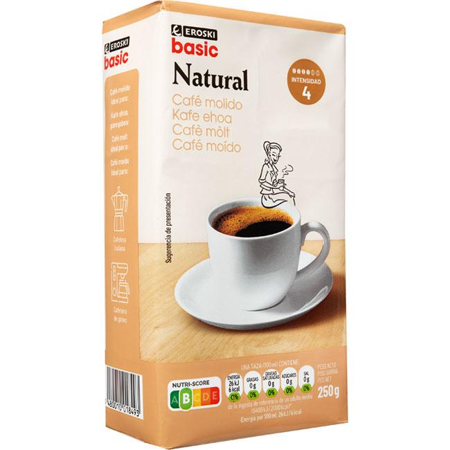 Café molido natural EROSKI BASIC, paquete 250 g