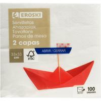 Servilleta blanca 2 capas EROSKI, paquete 100 uds. Servilleta blanca 2 capas EROSKI, paquete 100 uds.