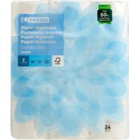 Papel higiénico suave doble rollo EROSKI, paquete 24 rollos