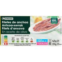 Anxova en oli d`oliva EROSKI, llauna 23 g Anxova en oli d`oliva EROSKI, llauna 23 g